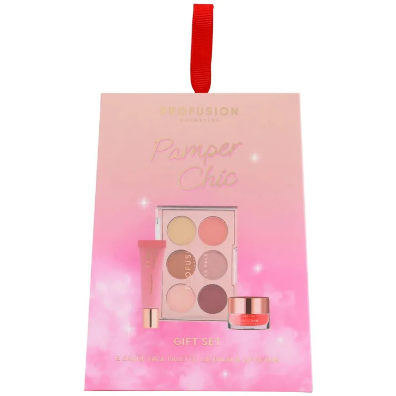 Set Cadou Paleta pentru Fata 6 Nuante 10g + Balsam pentru Buze cu Aroma de Capsuni 12ml + Scrub pentru Buze Pamper Chic 15g PROFUSION COSMETICS — preț și oferte