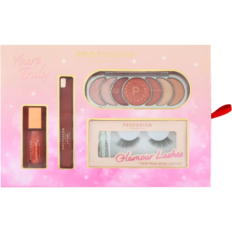 Set pentru Machiaj Blush Lichid 7ml + Lip Tint 6.5ml + Paleta de Farduri 11g + Gene False 1 pereche Yours Truly PROFUSION COSMETICS — preț și oferte