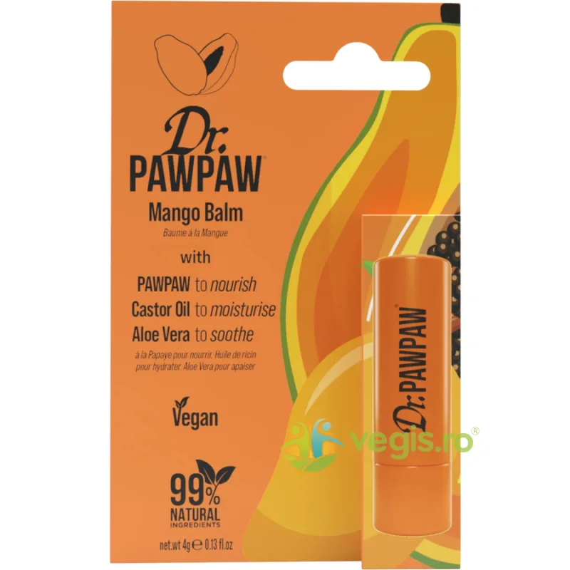Balsam Stick pentru Buze cu Ulei de Ricin si Aloe Vera cu Aroma de Mango si Pawpaw 4g DR PAWPAW — preț și oferte