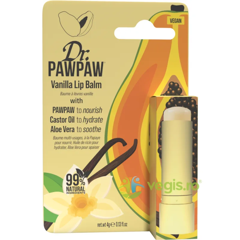 Balsam pentru Buze cu Ulei de Ricin si Aloe Vera cu Aroma de Vanilie si Pawpaw 4g DR PAWPAW — preț și oferte