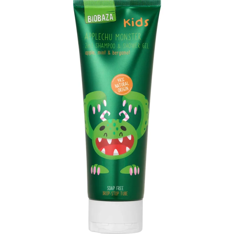 Sampon si Gel de Dus pentru Copii cu Ulei de Menta, Bergamota si Parfum de Mar Applechu Monster 250ml BIOBAZA — preț și oferte