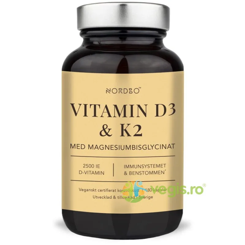 Vitamina D3 (2500UI) + K2 + Magneziu Bisglicinat 180cps NORDBO — preț și oferte