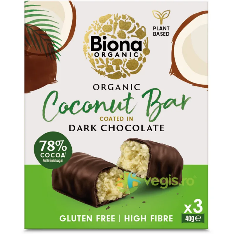 Baton cu Cocos Invelit in Ciocolata Neagra fara Gluten Ecologic/Bio 3x40g BIONA — preț și oferte