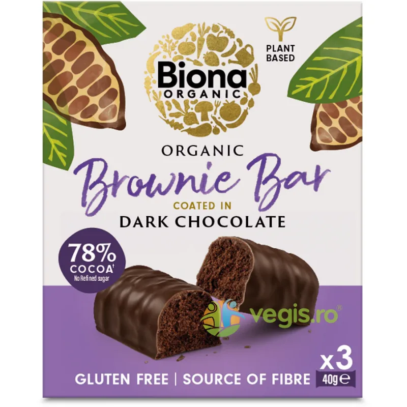 Baton Brownie Invelit in Ciocolata Neagra fara Gluten Ecologic/Bio 3x40g BIONA — preț și oferte
