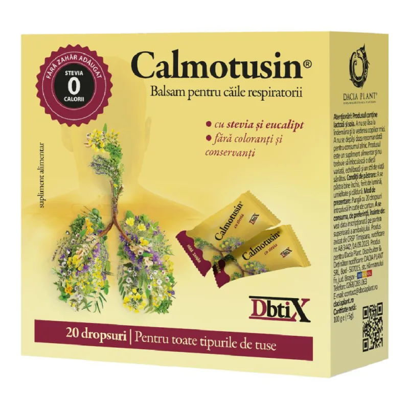 Calmotusin cu stevia Dbtix, 20 dropsuri, Dacia Plant — preț și oferte