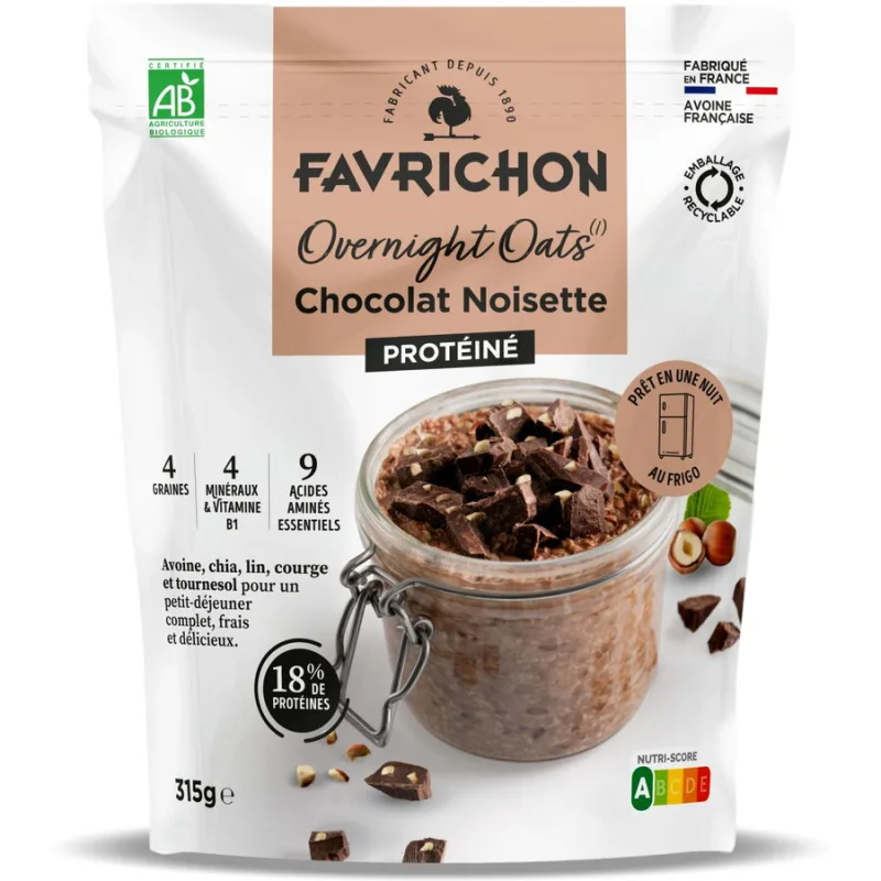 Cereale din Ovaz cu Ciocolata si Alune de Padure (Preparare peste Noapte) Ecologice/Bio 315g FAVRICHON — preț și oferte