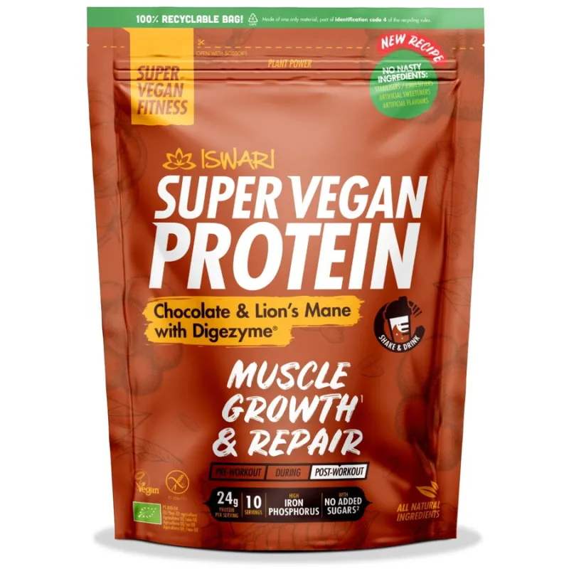 Proteina dupa Efort cu Ciocolata si Coama de Leu cu DigeZyme fara Gluten Ecologica/Bio 400g ISWARI — preț și oferte