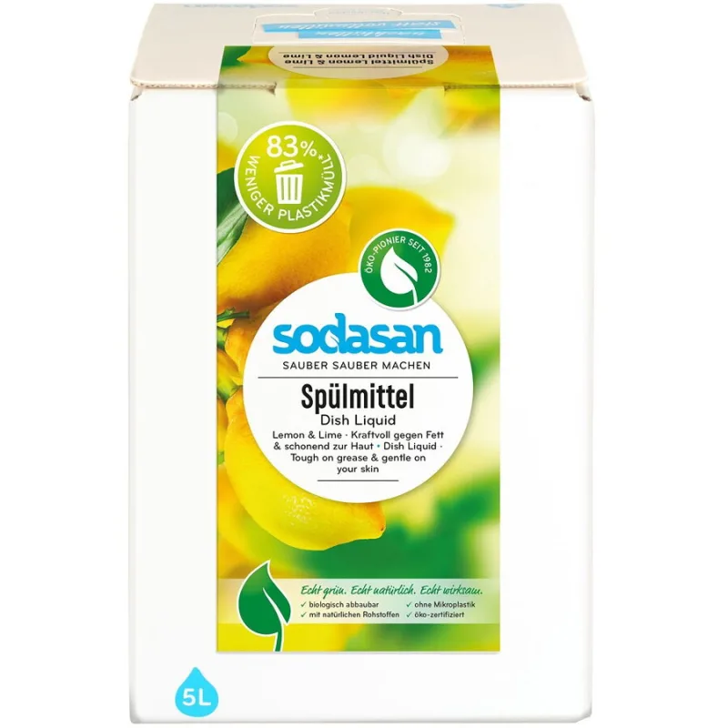 Detergent Lichid de Vase cu Lamaie si Lime Bag-in-Box 5L Sodasan — preț și oferte