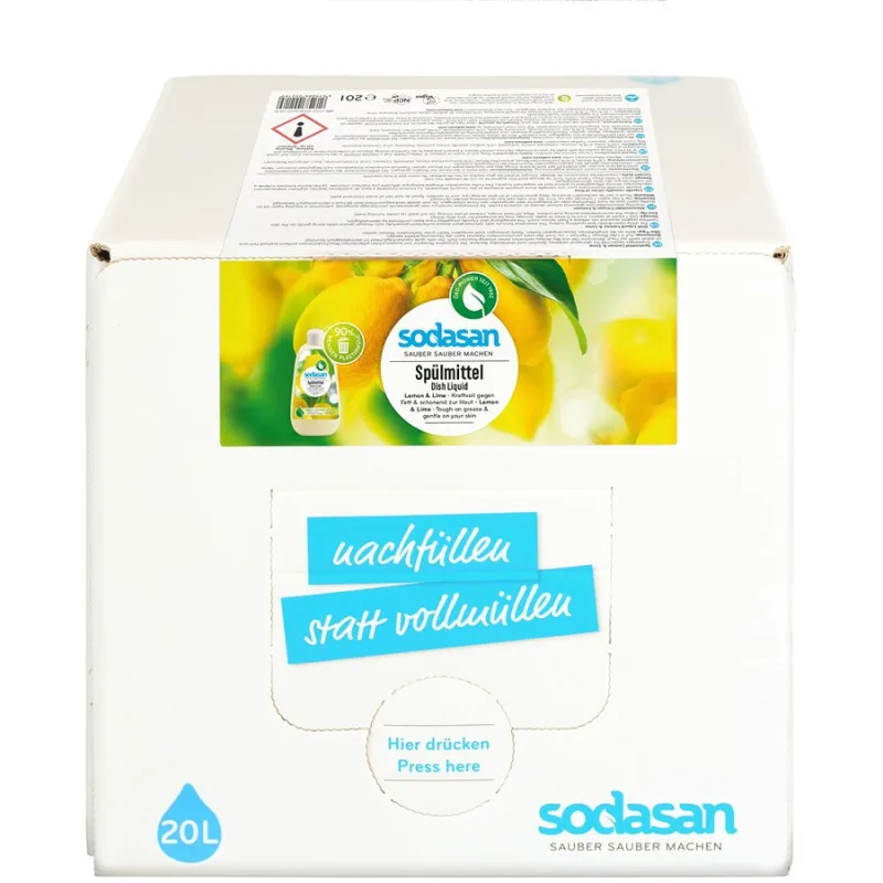 Detergent Lichid de Vase cu Lamaie si Lime Bag-in-Box 20L Sodasan — preț și oferte