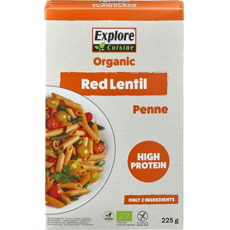 Paste Penne Proteice din Linte Rosie fara Gluten Ecologice/Bio 225g EXPLORE CUISINE — preț și oferte