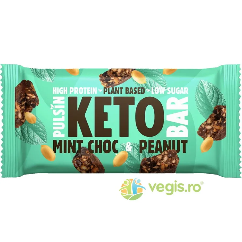 Baton Proteic Keto cu Ciocolata, Menta si Arahide fara Gluten 50g PULSIN — preț și oferte