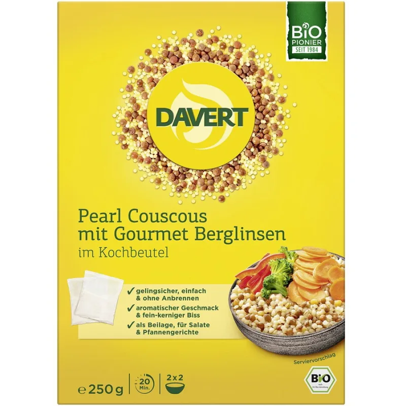 Cous Cous Perlat cu Linte Gourmet in Punga de Gatit Ecologic/Bio 250g DAVERT — preț și oferte