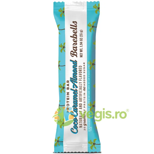 Baton Proteic cu Aroma de Unt de Cocos, Caramel si Migdale 55g BAREBELLS — preț și oferte