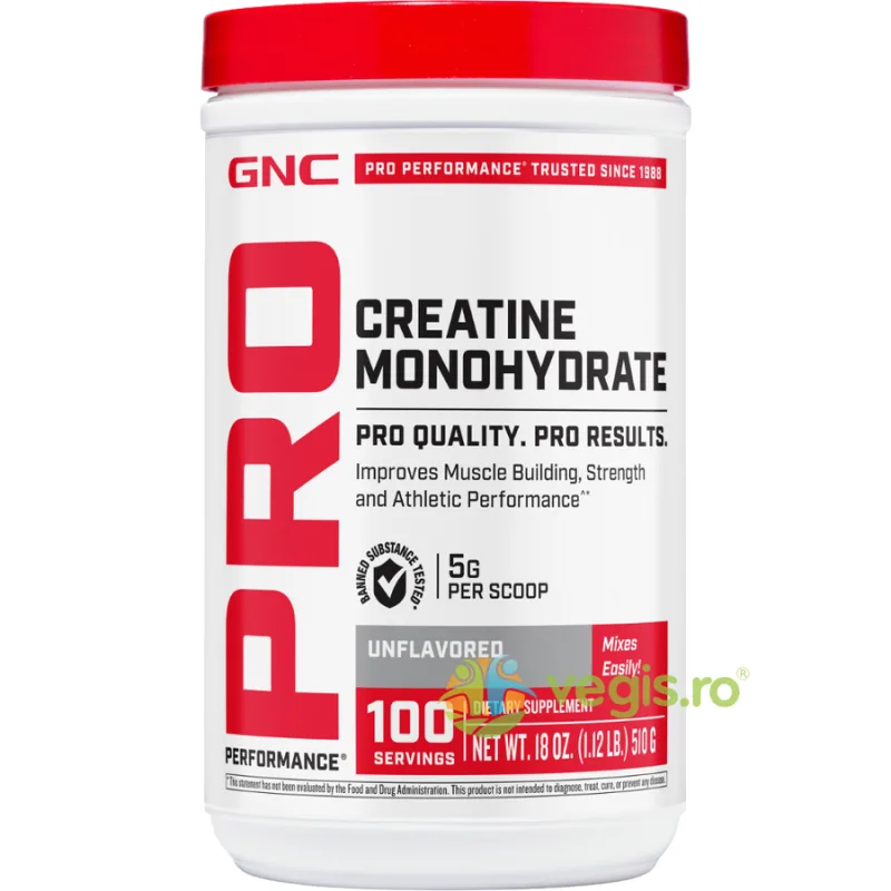 Creatina Monohidrata pentru Sustinerea Musculaturii si a Functiei Cognitive fara Aroma Pro Performance 510g GNC — preț și oferte