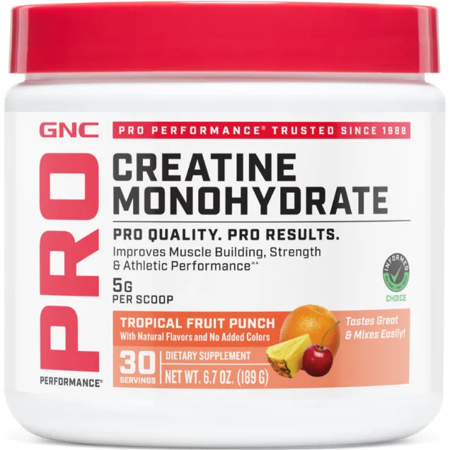 Creatina Monohidrata cu Aroma de Fructe Tropicale pentru Sustinerea Musculaturii si a Functiei Cognitive 189g GNC — preț și oferte