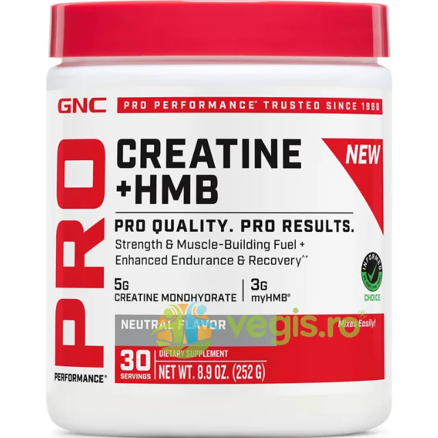 Creatina Monohidrata Formula Imbunatatita cu HMB pentru Sustinerea Musculaturii si a Functiei Cognitive fara Aroma Pro Performance 252g GNC — preț și oferte