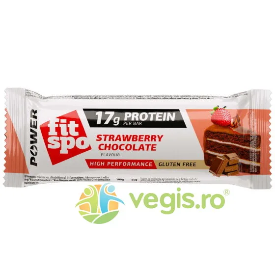 Baton Proteic cu Aroma de Ciocolata si Capsuni fara Gluten 55g FITSPO — preț și oferte