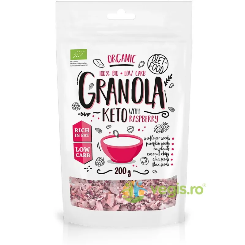 Granola Keto cu Zmeura Ecologica/Bio 200g DIET FOOD — preț și oferte