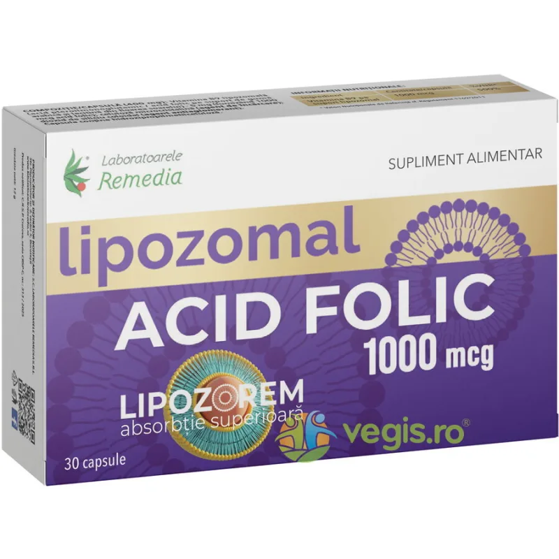 Acid Folic Lipozomal 1000mcg 30cps REMEDIA — preț și oferte