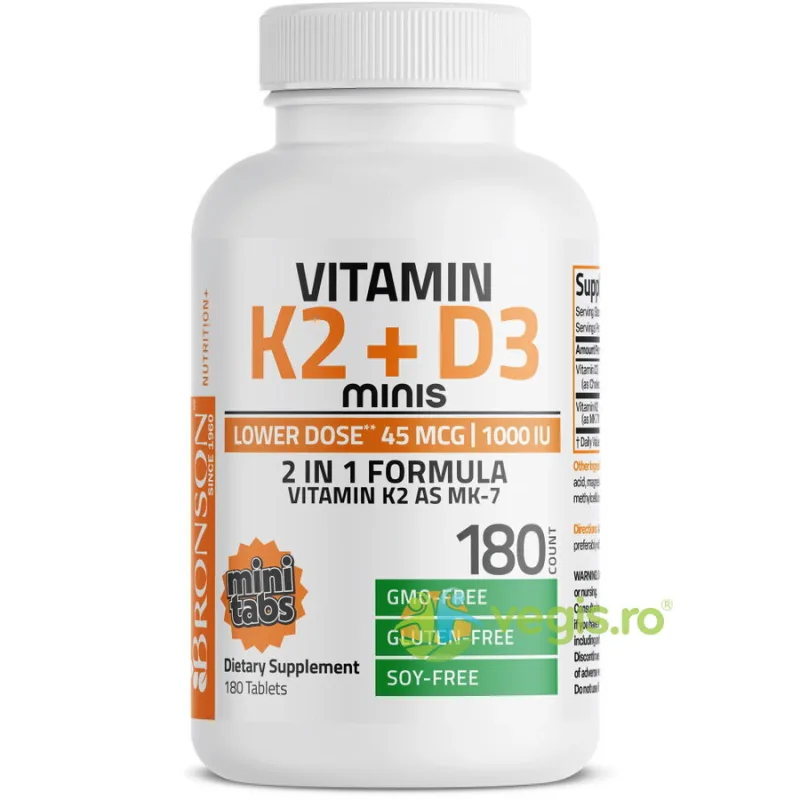 Vitamina K2 45mcg + D3 23mcg 180tb BRONSON LABORATORIES — preț și oferte