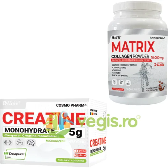 Pachet Matrix Collagen Powder (Colagen Hidrolizat Peptide) 10000mg 375g + Creatina Monohidrata Creapure 5g x 30 plicuri COSMO PHARM — preț și oferte