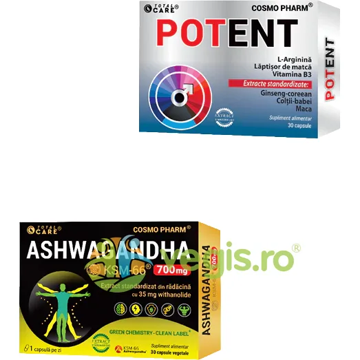 Pachet Ashwagandha 700mg KSM 66 30cps + Potent 30cps COSMO PHARM — preț și oferte