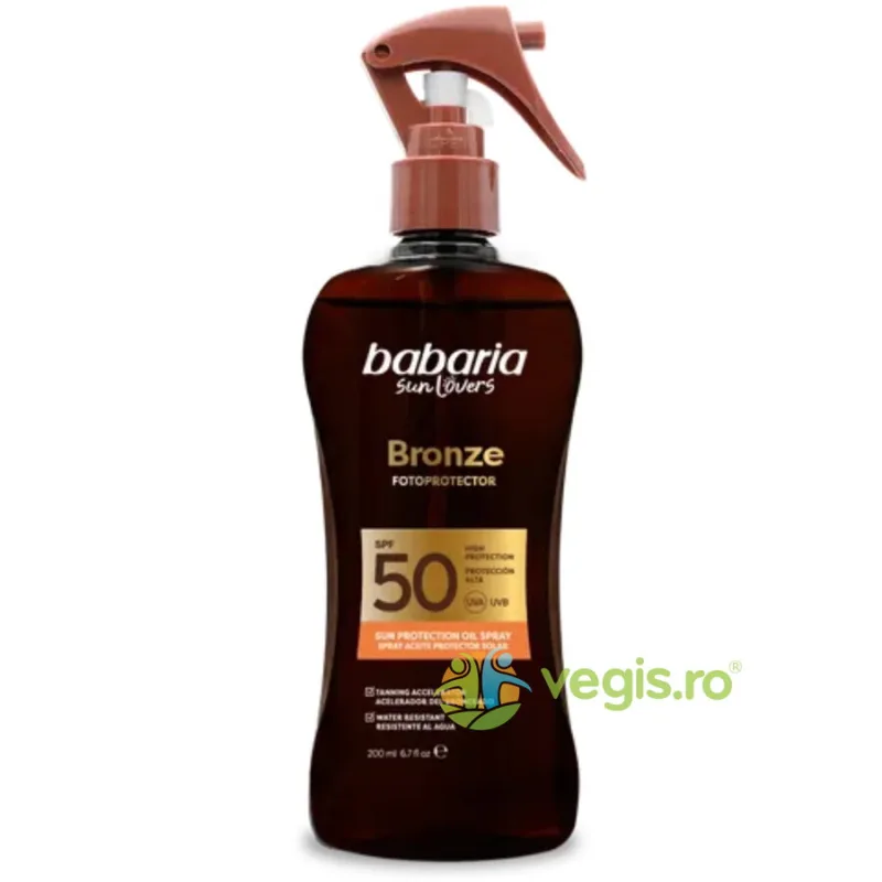 Ulei cu Protectie Solara Ridicata Tip Spray SPF50+ UVA si UVB cu Efect de Bronz Bronze Fotoprotector 200ml BABARIA — preț și oferte