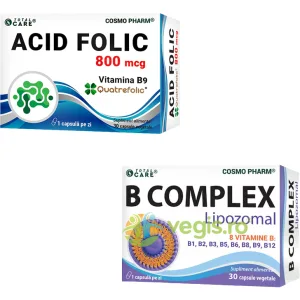 Pachet Acid Folic 800mcg Quatrefolic 30cps + B Complex Lipozomal 30cps