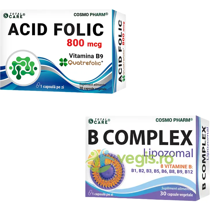Pachet Acid Folic 800mcg Quatrefolic 30cps + B Complex Lipozomal 30cps COSMO PHARM — preț și oferte