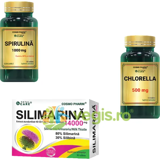 Pachet Spirulina 1000mg 30tb + Chlorella 500mg 30tb + Silimarina 14000mg Total Care 30tb COSMO PHARM — preț și oferte