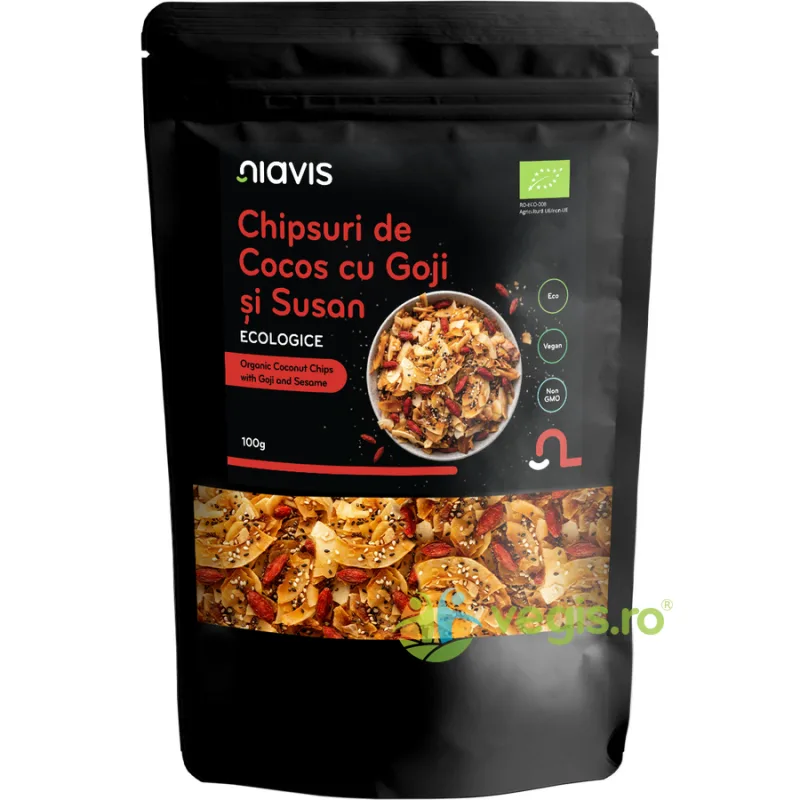 Chips-uri de Cocos cu Goji si Susan Ecologice/Bio 100g NIAVIS — preț și oferte