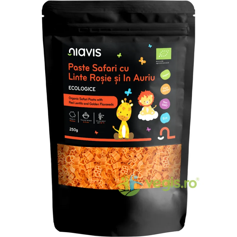 Paste Safari cu Linte Rosie si In Auriu fara Gluten Ecologice/Bio 250g NIAVIS — preț și oferte
