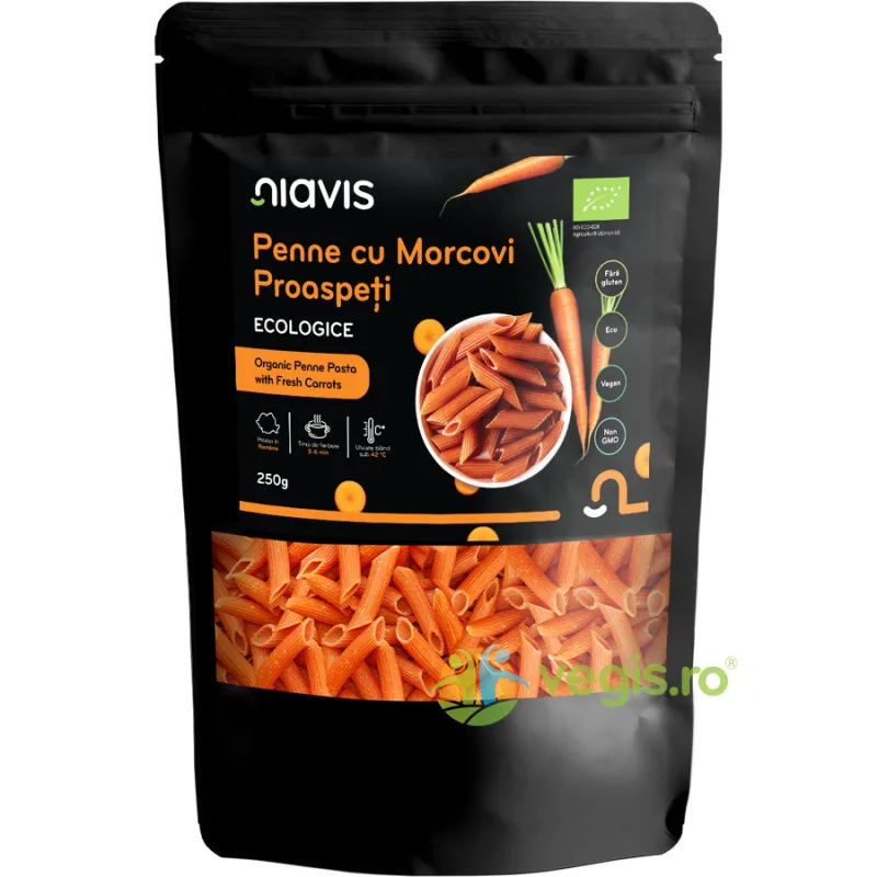 Penne cu Morcovi Proaspeti fara Gluten Ecologice/Bio 250g NIAVIS — preț și oferte