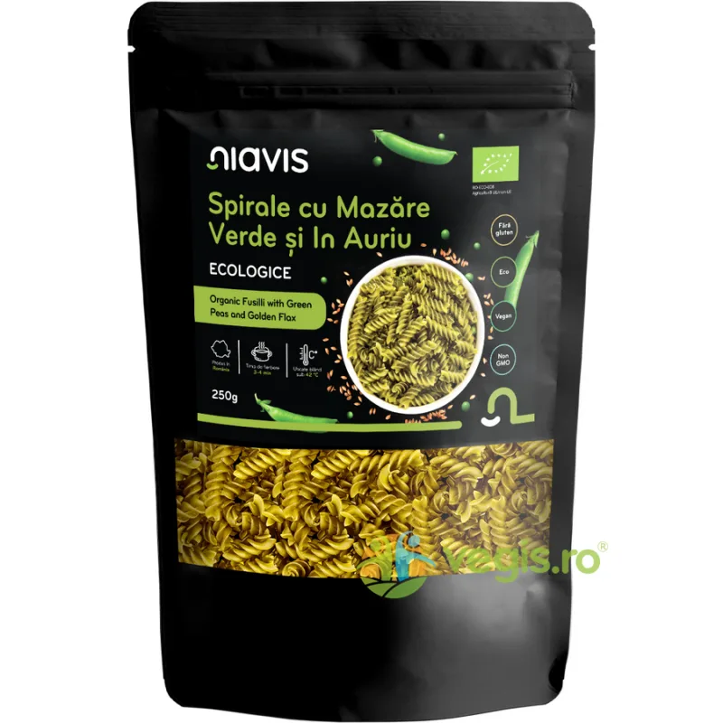 Spirale cu Mazare Verde si In Auriu fara Gluten Ecologice/Bio 250g NIAVIS — preț și oferte