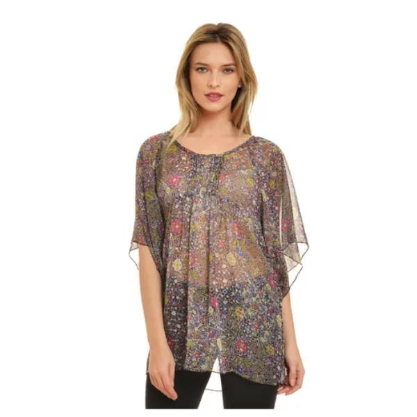 Bluza voal B385 negru/floral multicolor, Natalee | marimea S NATALEE INFINITY — preț și oferte