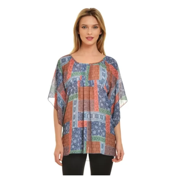 Bluza voal B384 albastru/corai/verde, Natalee | marimea S NATALEE INFINITY — preț și oferte