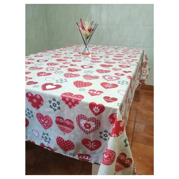 Fata de masa (mare) BBC Ranforce, bej/inimioare rosii, 240x150 cm, Andana | 1 buc ANDANA INFINITY — preț și oferte