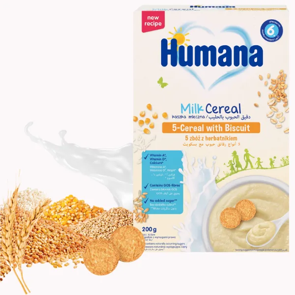 5 Cereale cu lapte si biscuiti 6+ luni, Humana | 200 g — preț și oferte