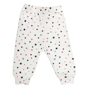Pantaloni cu manseta RB08 alb/stelute colorate, Rombaby | 12/18 luni