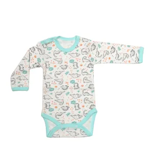 Body 4 capse maneca lunga RB07 alb/dinozauri, Rombaby | 12/18 luni