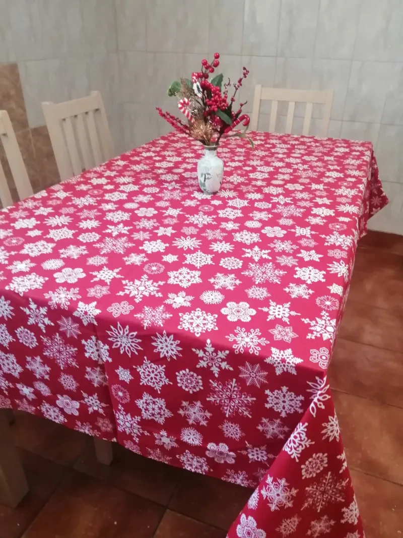 Fata de masa (mare) BBC Ranforce, rosu fulgi de nea, 240x150 cm, Andana | 1 buc ANDANA INFINITY — preț și oferte
