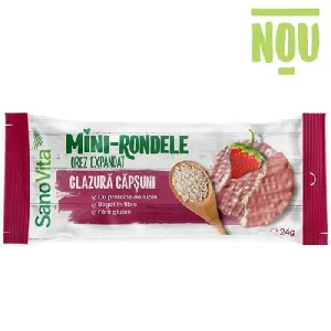 Mini Rondele de Orez cu Glazura de Capsuni, 24g, Sanovita