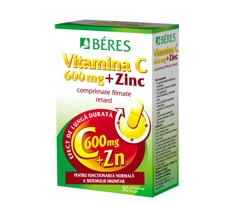 Vitamina C 600 mg + Zinc, 60 comprimate, Beres BERES PHARMACEUTICALS — preț și oferte