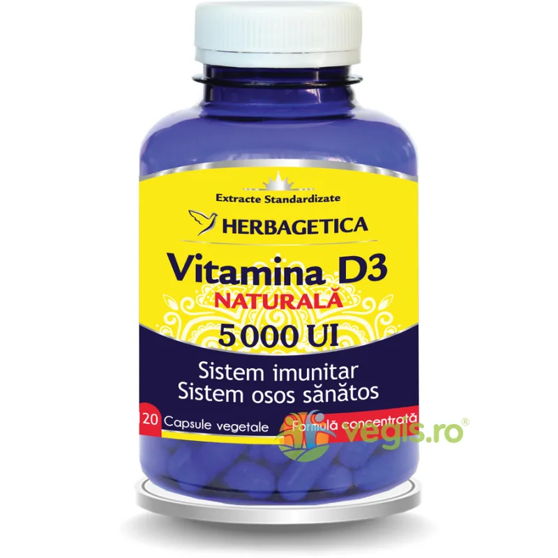 Vitamina D3 Naturala 5000 U.I 120cps HERBAGETICA — preț și oferte