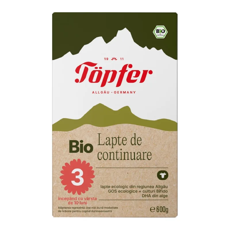 Formula lapte de continuare Bio 3, 10+ luni, 600 g, Topfer — preț și oferte