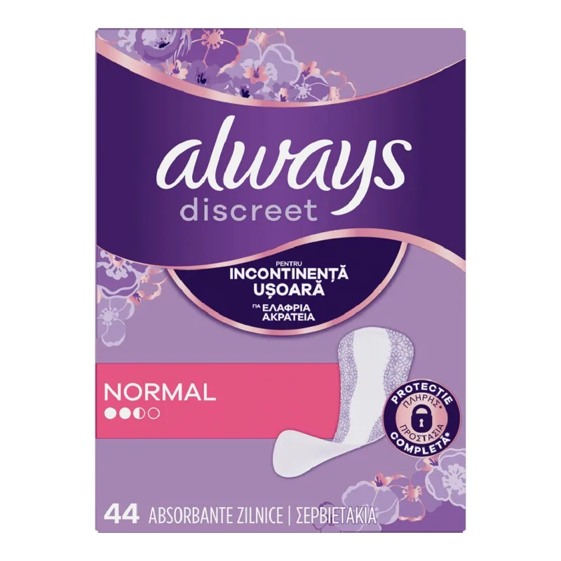 Absorbante zilnice pentru incontinenta urinara Discreet, Normal, 40 bucati, Always — preț și oferte