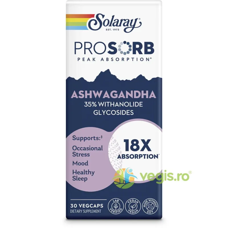 Prosorb Ashwagandha 240mg 30cps vegetale Secom, Solaray — preț și oferte