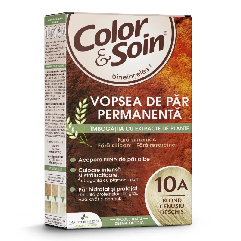 Vopsea de par fara amoniac, fara silicon, blond cenusiu deschis, 10A, Color&Soin — preț și oferte