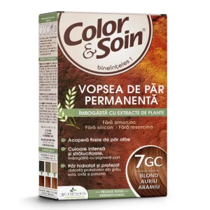 Vopsea de par fara amoniac, fara silicon, blond auriu aramiu, 7GC, Color&Soin