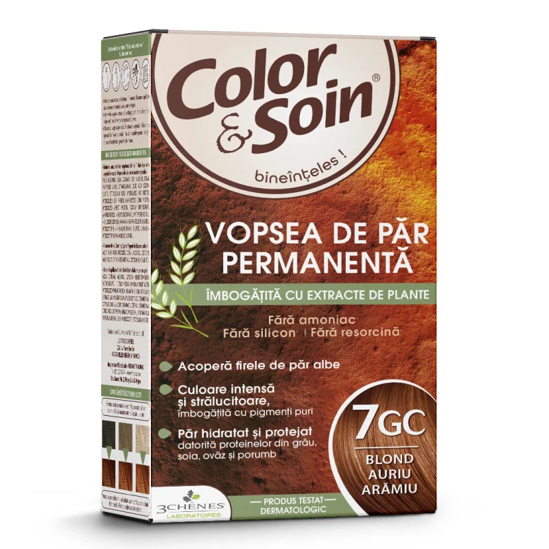 Vopsea de par fara amoniac, fara silicon, blond auriu aramiu, 7GC, Color&Soin — preț și oferte